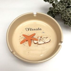 Vintage Florida Ashtray Stoneware Dish Beach Starfish Nostalgic Boho Souvenir